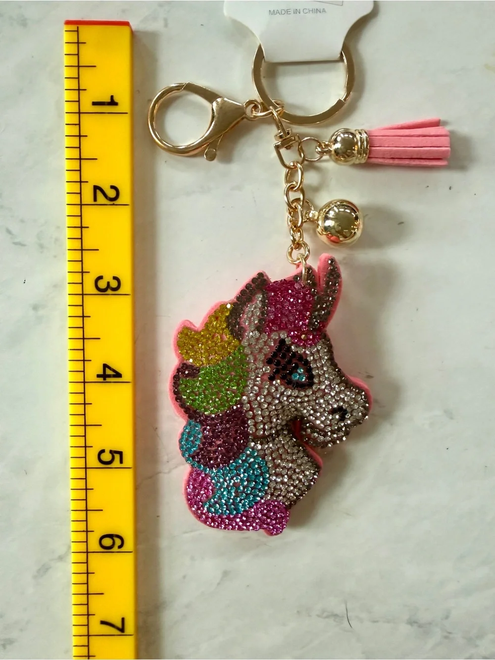 NWT Puffy Rainbow Rhinestone Unicorn Bag Charm & Keychain ✨
